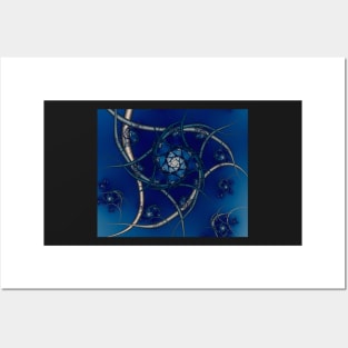 Blue and Silver Spiral Fractal Posters and Art